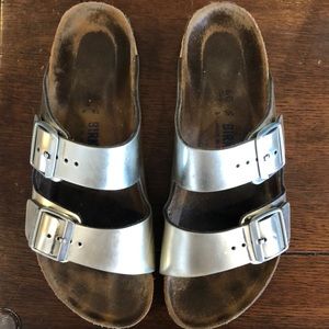 Silver Birkenstock Arizona sandals